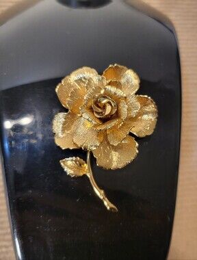 Monet Bloom Rose Brooch Gold Tone Figural Flower Pin